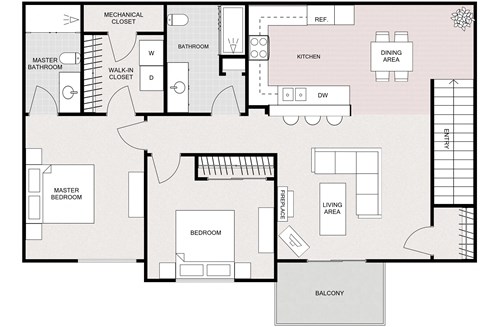 Floor plan for 2 beds, 2 baths, 1144 sqft